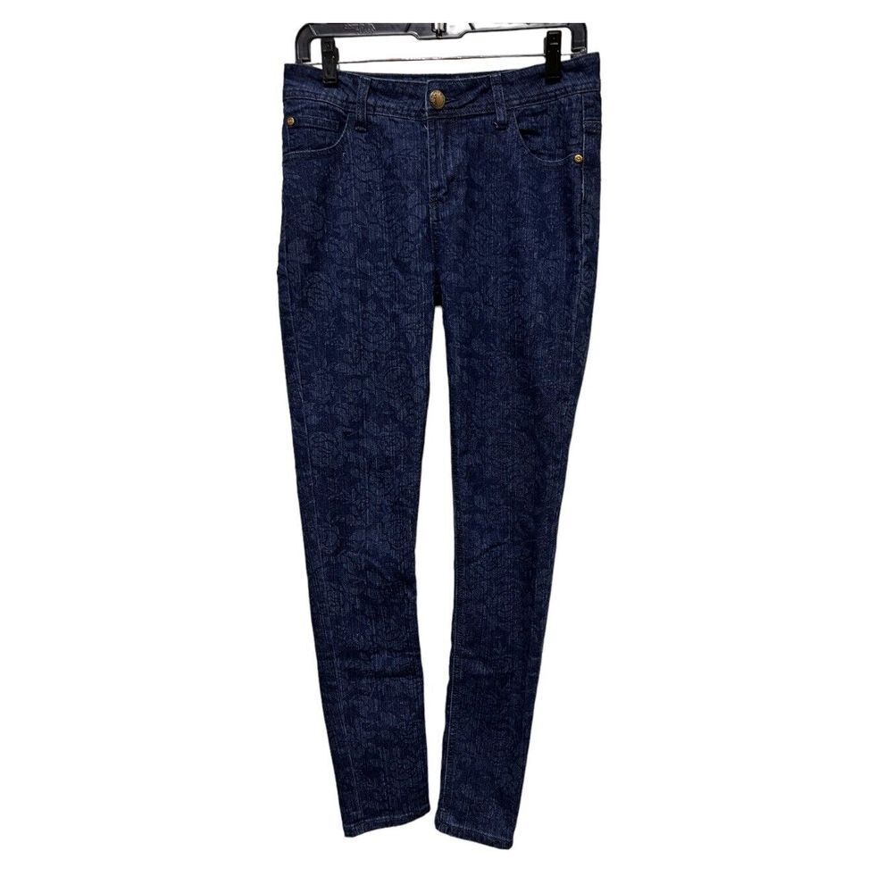 KY Creations Floral Size 30w Blue Jeans Women T2 30" Skinny Stretch‎